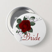KRW Red Rose Bride Wedding Pin Ronde Button 7,6 Cm (Voorkant /achterkant)