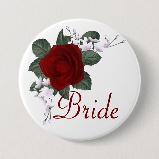 KRW Red Rose Bride Wedding Pin Ronde Button 7,6 Cm (Voorkant)