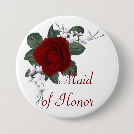 KRW Red Rose Maid of Honor Wedding Pin Ronde Button 7,6 Cm (Voorkant)