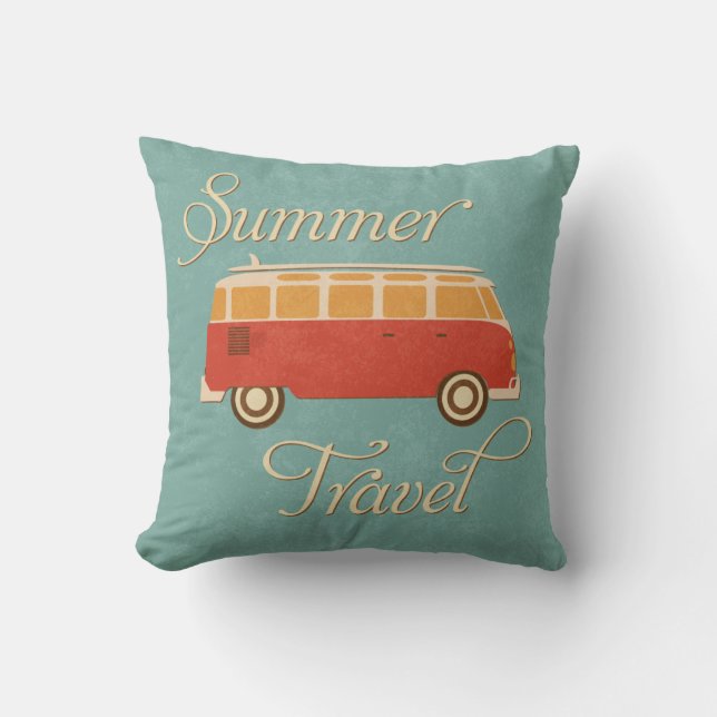 KRW Retro Camper Summer Travel Decent Pillow Kussen (Voorkant)