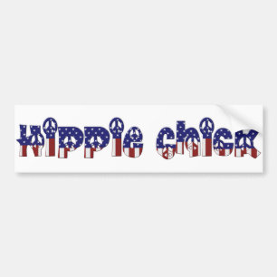KRW Retro Hippie Chick Peace Sign Bumpersticker