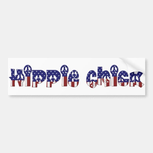 KRW Retro Hippie Chick Peace Sign Bumpersticker (Voorkant)
