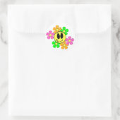 KRW Retro Smile Gezicht en Neon Bloemen Ronde Sticker (Tas)