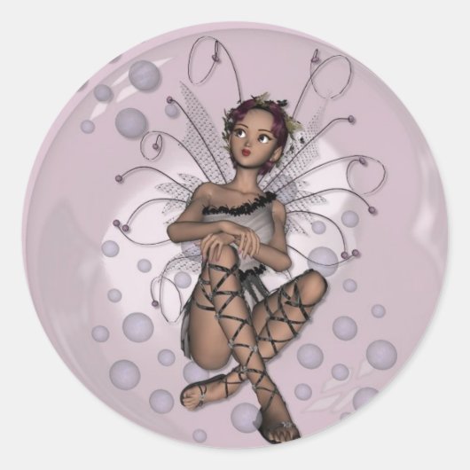 KRW Roze Bubble Fairy Ronde Sticker (Voorkant)