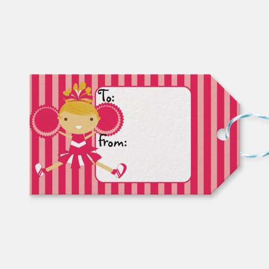 KRW Roze Cheerleader Party Cadeau Labels Cadeaulabel (Voorkant (Horizontaal))