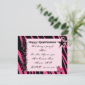 KRW roze Zebra print hartsterren Quinceanera Kaart (Staand voorkant)