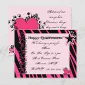 KRW roze Zebra print hartsterren Quinceanera Kaart (Voorkant / Achterkant)