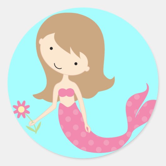 KRW Schattige Roze Zeemeermin Ronde Sticker (Voorkant)