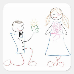 KRW Schattigee bruid en bruidegom Stick figuur vie Vierkante Sticker