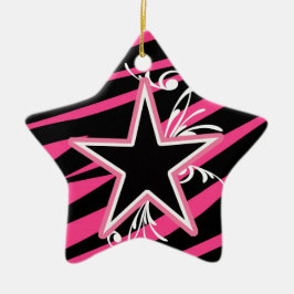 KRW Star en Swirls Zebra Black en Roze Keepomwille Keramisch Ornament