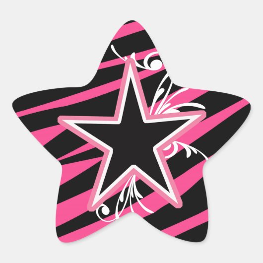 KRW Star en Swirls Zebra Roze en Zwarte Sticker (Voorkant)