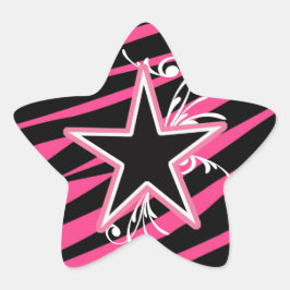 KRW Star en Swirls Zebra Roze en Zwarte Sticker