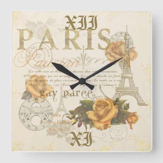 KRW  Stijl Parijs Rozen Eiffeltowerklok Vierkante Klok (Voorkant)