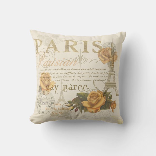 KRW  stijl Parijs Rozen en Eiffeltoren Kussen (Voorkant)