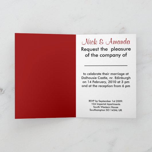 KRW stileerde de Rode Uitnodiging van het Huwelijk (Binnen)