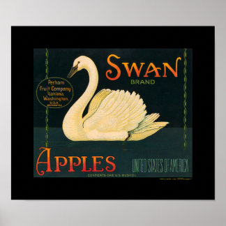 KRW  Swan Apple Fruit Crate Label Poster