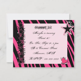 KRW Sweet 16 Roze Zebra Print Heart Stars Birthday Kaart