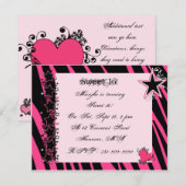 KRW Sweet 16 Roze Zebra Print Heart Stars Birthday Kaart (Voorkant / Achterkant)