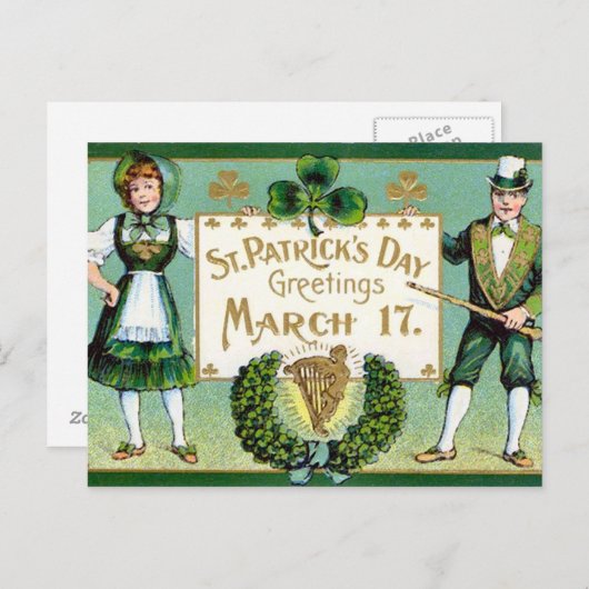 KRW Vintage St Patrick's Day Briefkaart (Voorkant / Achterkant)