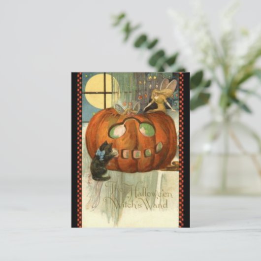 KRW Witches Wand Vintage Halloween Briefkaart (Staand voorkant)