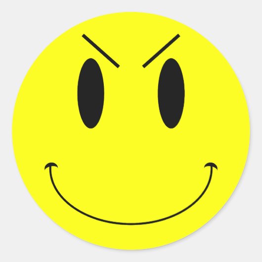 KRW Yellow Evil Face Ronde Sticker (Voorkant)