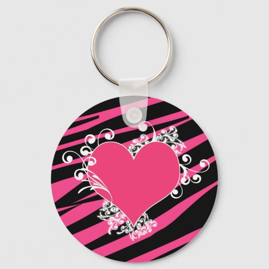 KRW Zebra Heart Swirls roze en zwarte naam keyring Sleutelhanger (Voorkant)