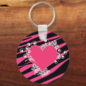 KRW Zebra Heart Swirls roze en zwarte naam keyring Sleutelhanger (Voorkant)