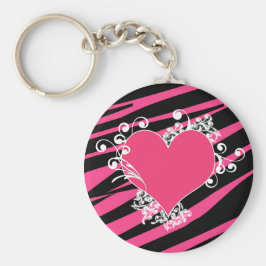 KRW Zebra Heart Swirls roze en zwarte naam keyring Sleutelhanger