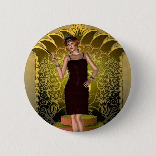 KRW zet de Ritz Deco Flapper II aan Ronde Button 5,7 Cm (Voorkant)