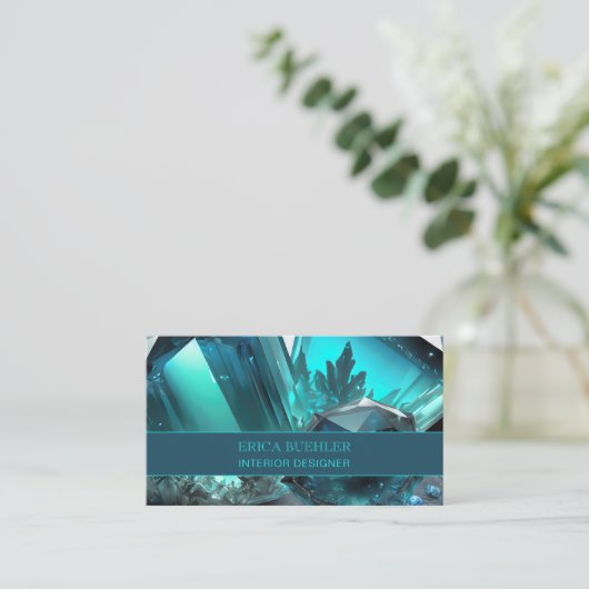 Kryptonite Cavern Abstract Crystal Aquamarine Ice Visitekaartje (Staand voorkant)
