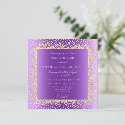 Krystal 1 Champaigne Gold Glitter Confetti Kaart (Staand voorkant)