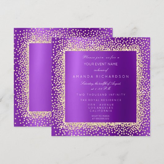 Krystal Champaigne Goud Glitter Confetti Violet A Kaart (Voorkant / Achterkant)
