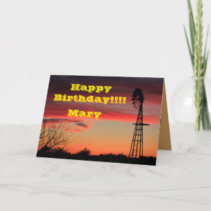 Ks Firey Windmill Sunset Birthday Wenskaart Kaart