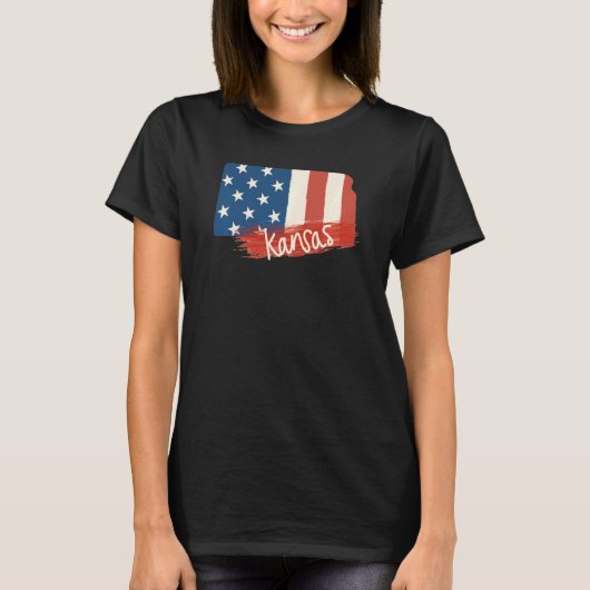 Ks Kansas Cute for her State Outline Abbrebas T-shirt (Voorkant)