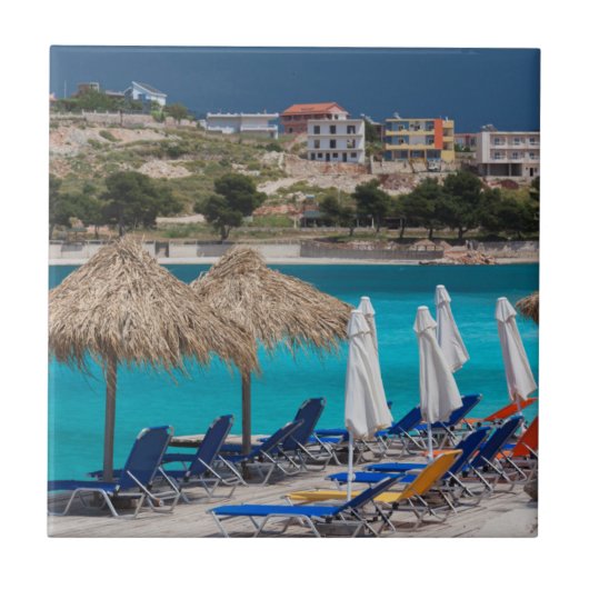 Ksamil, strand aan de zee tegeltje (Voorkant)