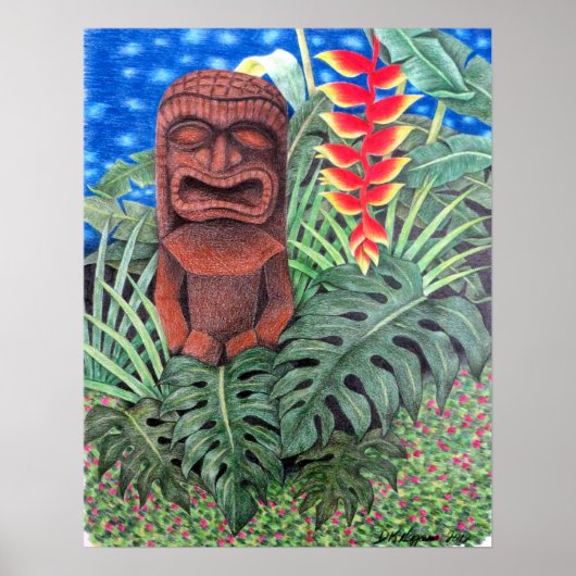 Ku Tiki Hawaiian God van Oorlog Oerwoud Poster (Voorkant)