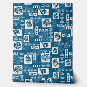 Kua Bay Hawaiian Onderzeese schelpen - Indigo Blau Behang