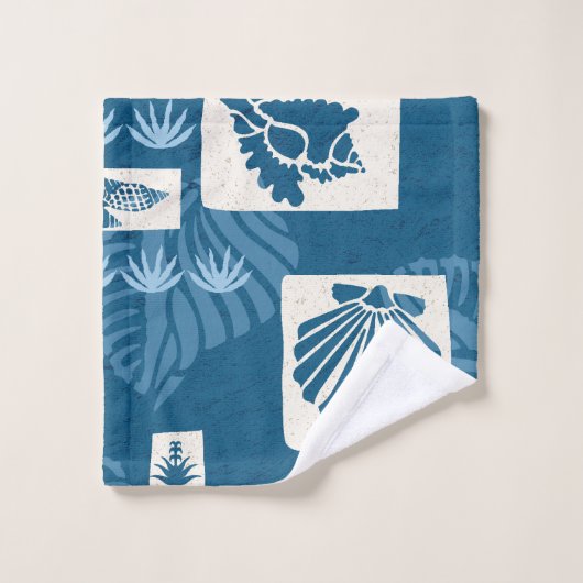 Kua Bay Hawaiian Undersea Shells Coördinaat Indigo Bad Handdoek (Wasdoekje)