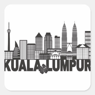 Kuala Lumpur City Skyline Tekst Zwart-wit Ill Vierkante Sticker