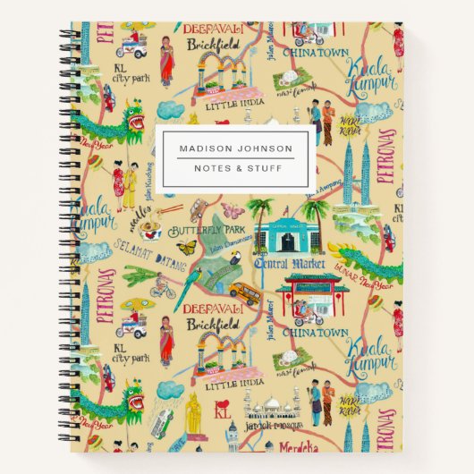 Kuala Lumpur gele stadskaart, alles-over print Notitieboek (Voorkant)