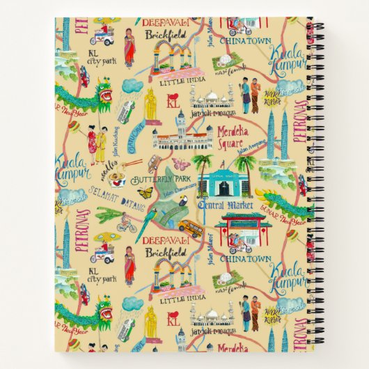 Kuala Lumpur gele stadskaart, alles-over print Notitieboek (Achterkant)