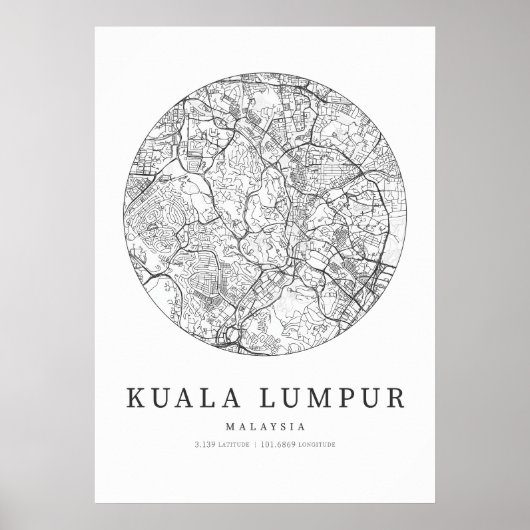 Kuala Lumpur Malaysia Street Layout Kaart Poster (Voorkant)