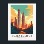 Kuala Lumpur Malaysia Travel Art Vintage Briefkaart<br><div class="desc">Kuala Lumpur retro reisontwerp. De stad is ook de thuisbasis van Britse koloniale monumenten zoals het treinstation van Kuala Lumpur en het Sultan Abdul Samad Building.</div>