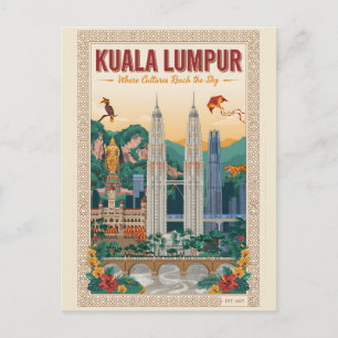 Kuala Lumpur Maleisië Retro Reisposter Kunst Briefkaart