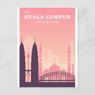 Kuala Lumpur Maleisië Roze Poster voor reizen Briefkaart