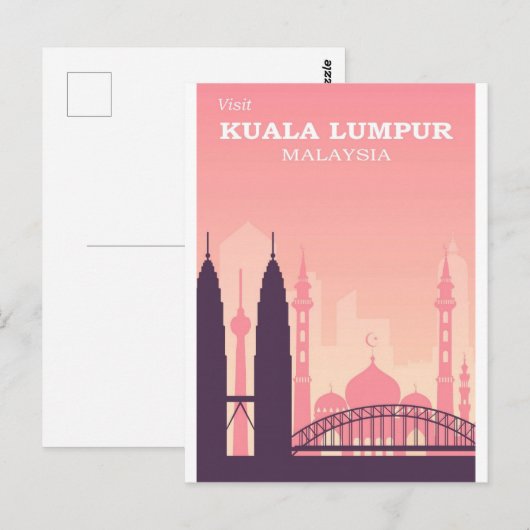 Kuala Lumpur Maleisië Roze Poster voor reizen Briefkaart (Voorkant / Achterkant)