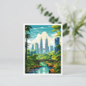 Kuala Lumpur Maleisië vintage reisillustratie Briefkaart (Staand voorkant)