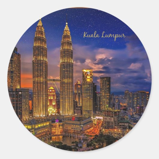 Kuala Lumpur silhouet 's nachts Ronde Sticker (Voorkant)