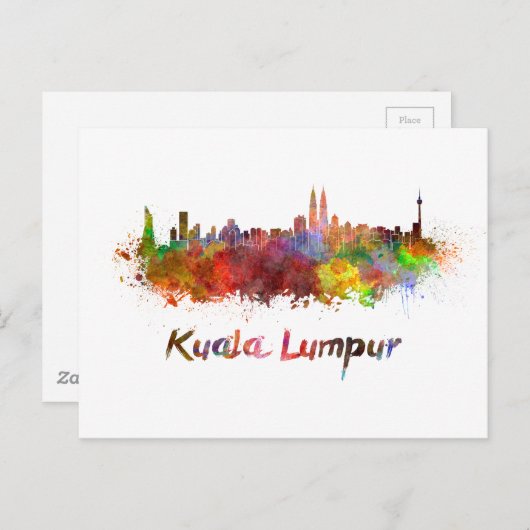 Kuala Lumpur skyline in waterverf splatters Briefkaart (Voorkant / Achterkant)