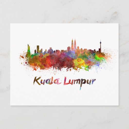 Kuala Lumpur skyline in waterverf splatters Briefkaart (Voorkant)